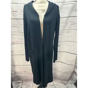 AXCESS Liz Claiborne Black Long Hooded Open Front Cardigan Sweater Women XL